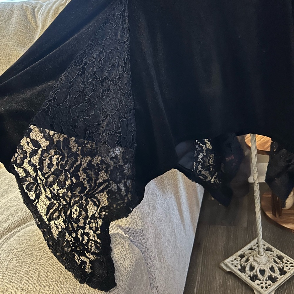 Cosmic Aura Midi Skirt Women's S/M Black velvet Lace Witchy Celestial whimsigoth